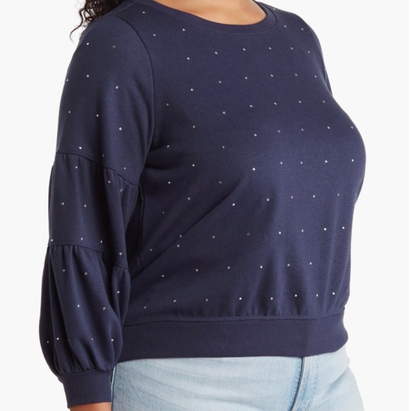 GREAT! Wit & Wisdom Rhinestone Embellished LONG Sleeve Sweatshirt NWOT 1X Plus - Picture 3 of 5